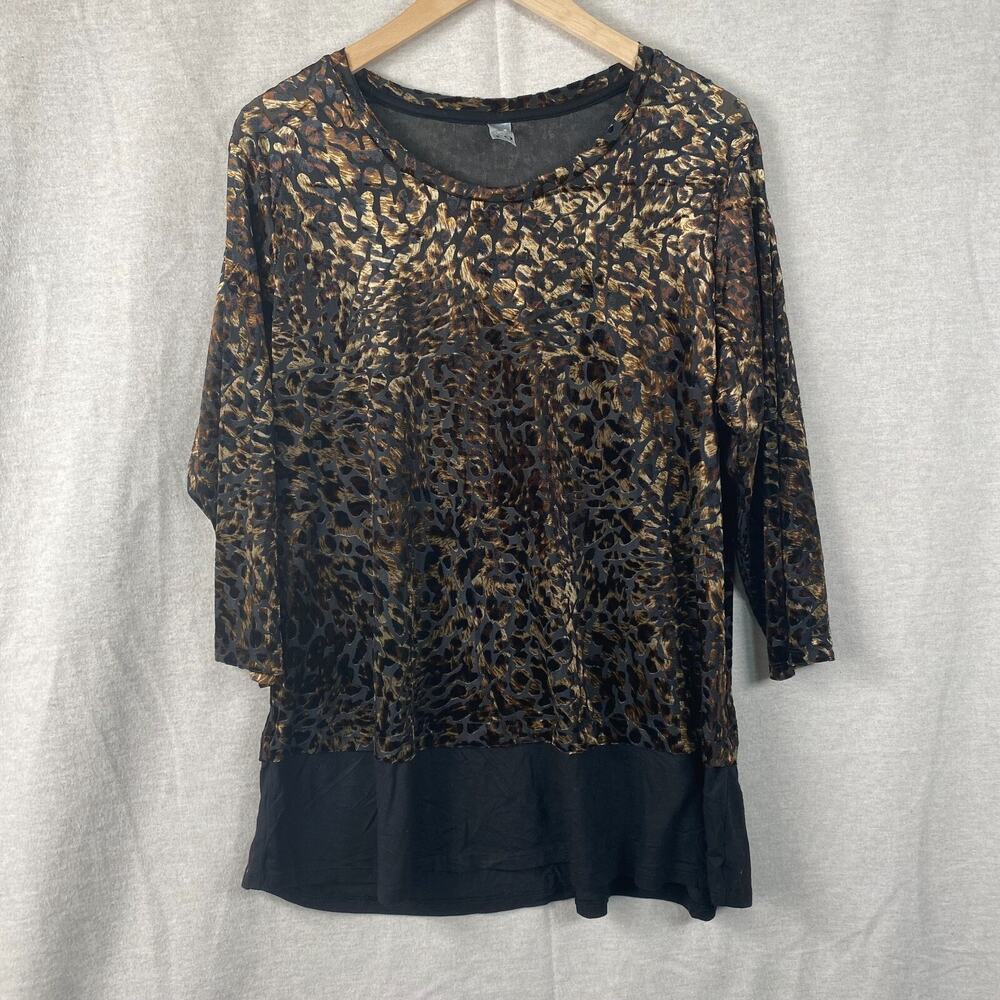 TO Womens Whimsigoth Velvet Burnout Top Size L Leopard Print Sheer Goth‎ Grunge